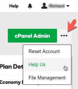 GoDaddy - New Hosting Experience - three dots menu - Help Us